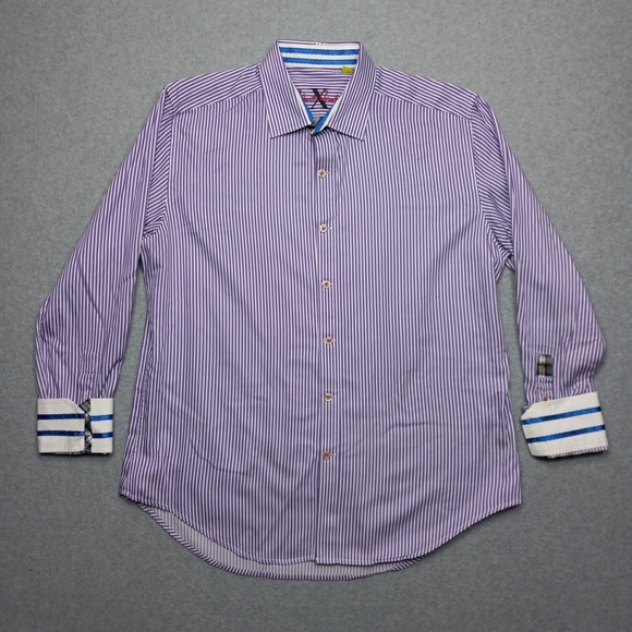 Robert Graham Shirt Large Tailored Fit Flip Cuff‎ Striped Luxury Designer - Picture 2 of 13